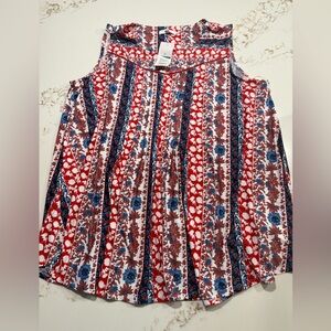 New Directions Floral Striped Blouse - Red, Blue, White NWT